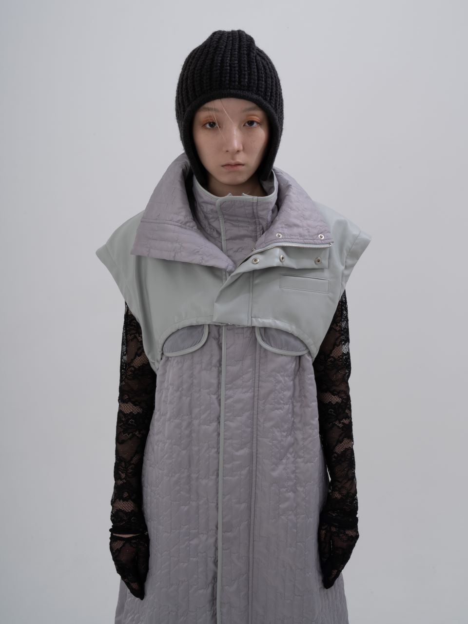 Leather Quilting Coat (Gray)