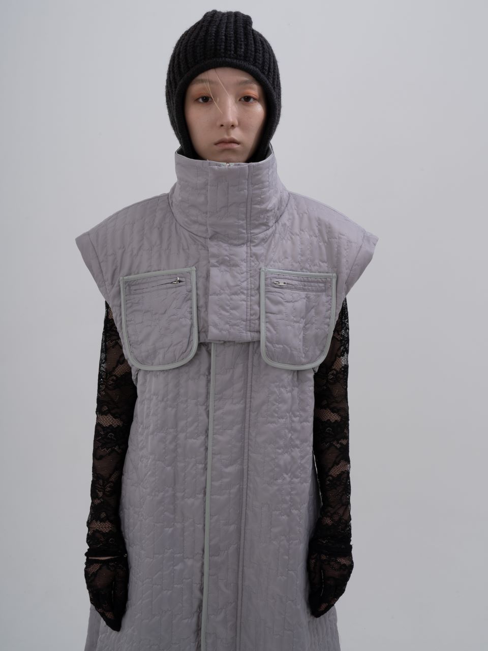 Leather Quilting Coat(Gray)