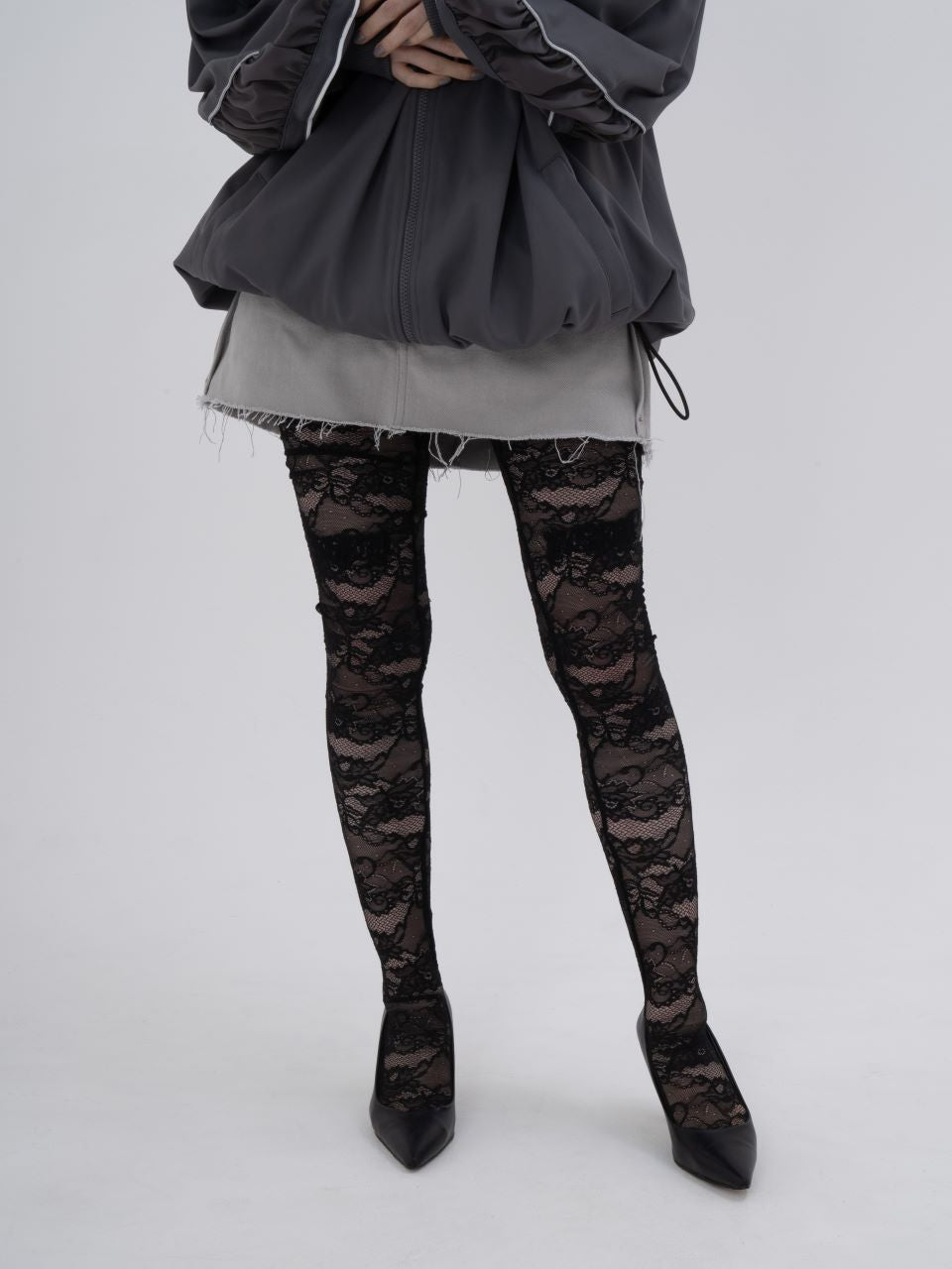 Lace Calligraphy Tights(Black)