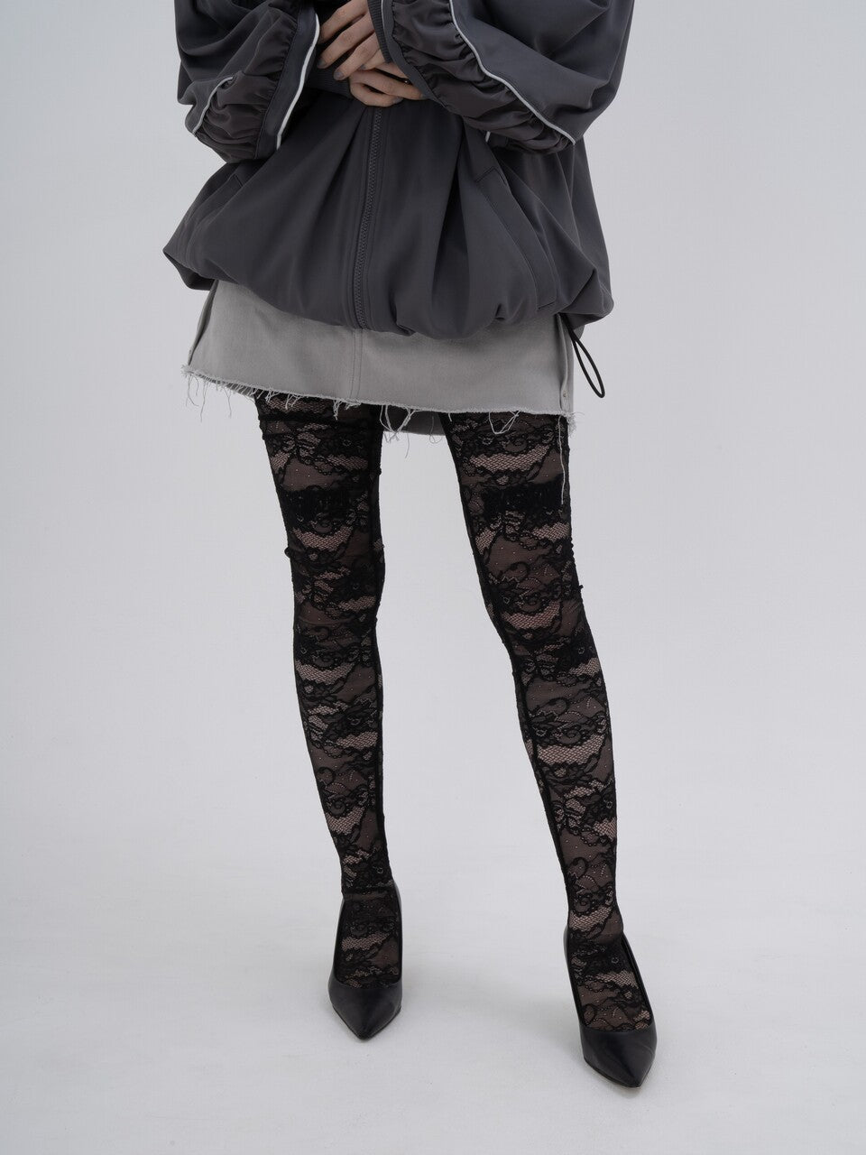 Lace Calligraphy Tights(Black)