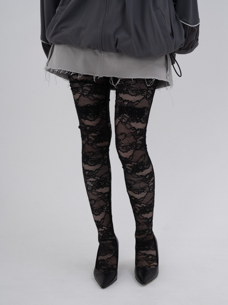 Lace Calligraphy Tights (Black)