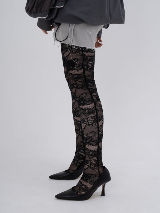 Lace Calligraphy Tights(Black)