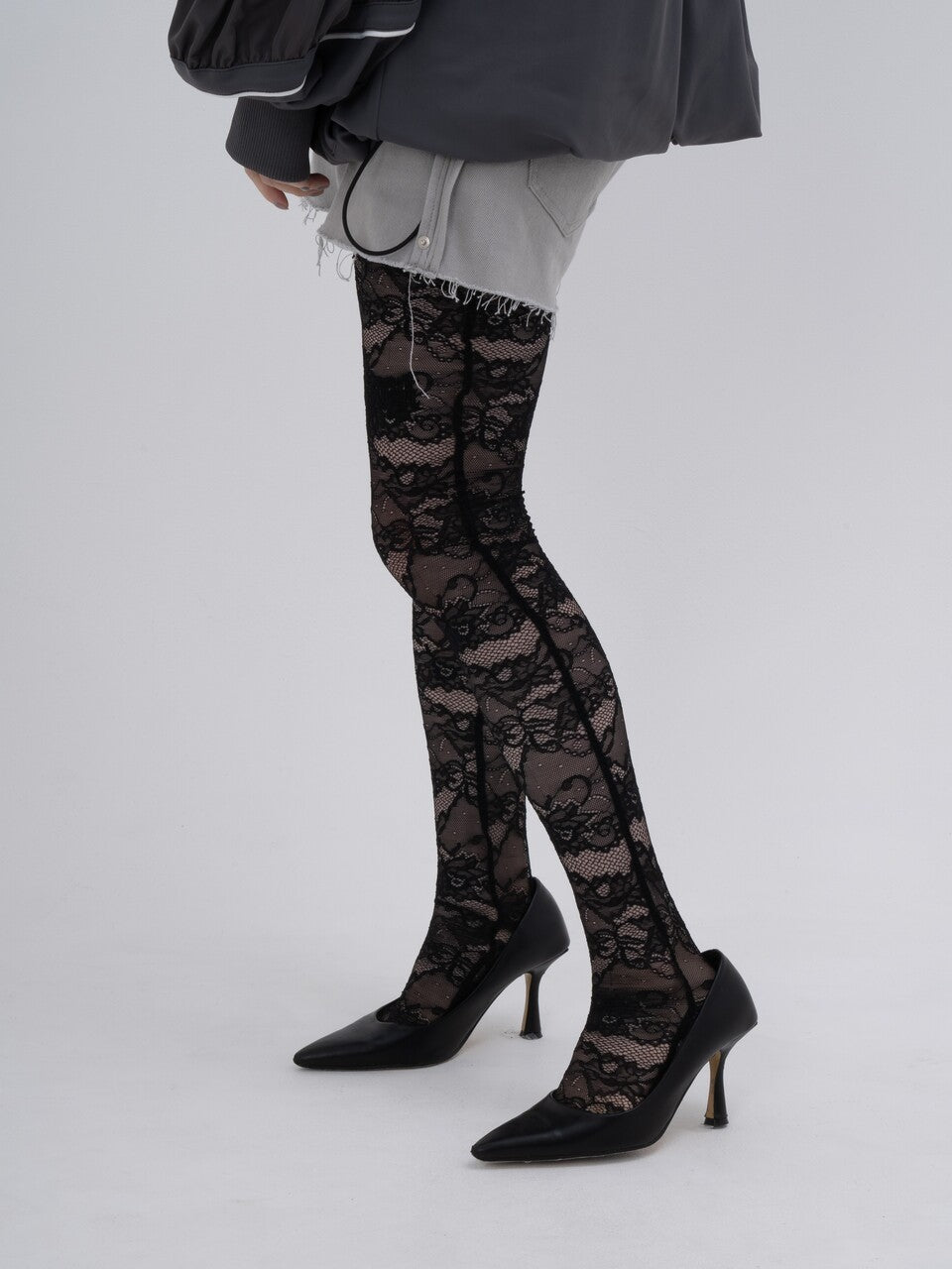 Lace Calligraphy Tights (Black)
