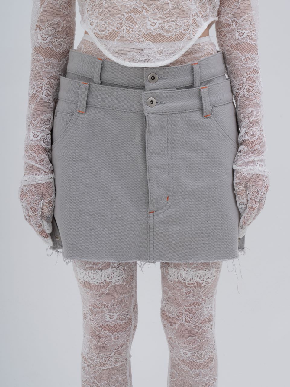 Denim Skirt With Legcover/neith. - ミニスカート