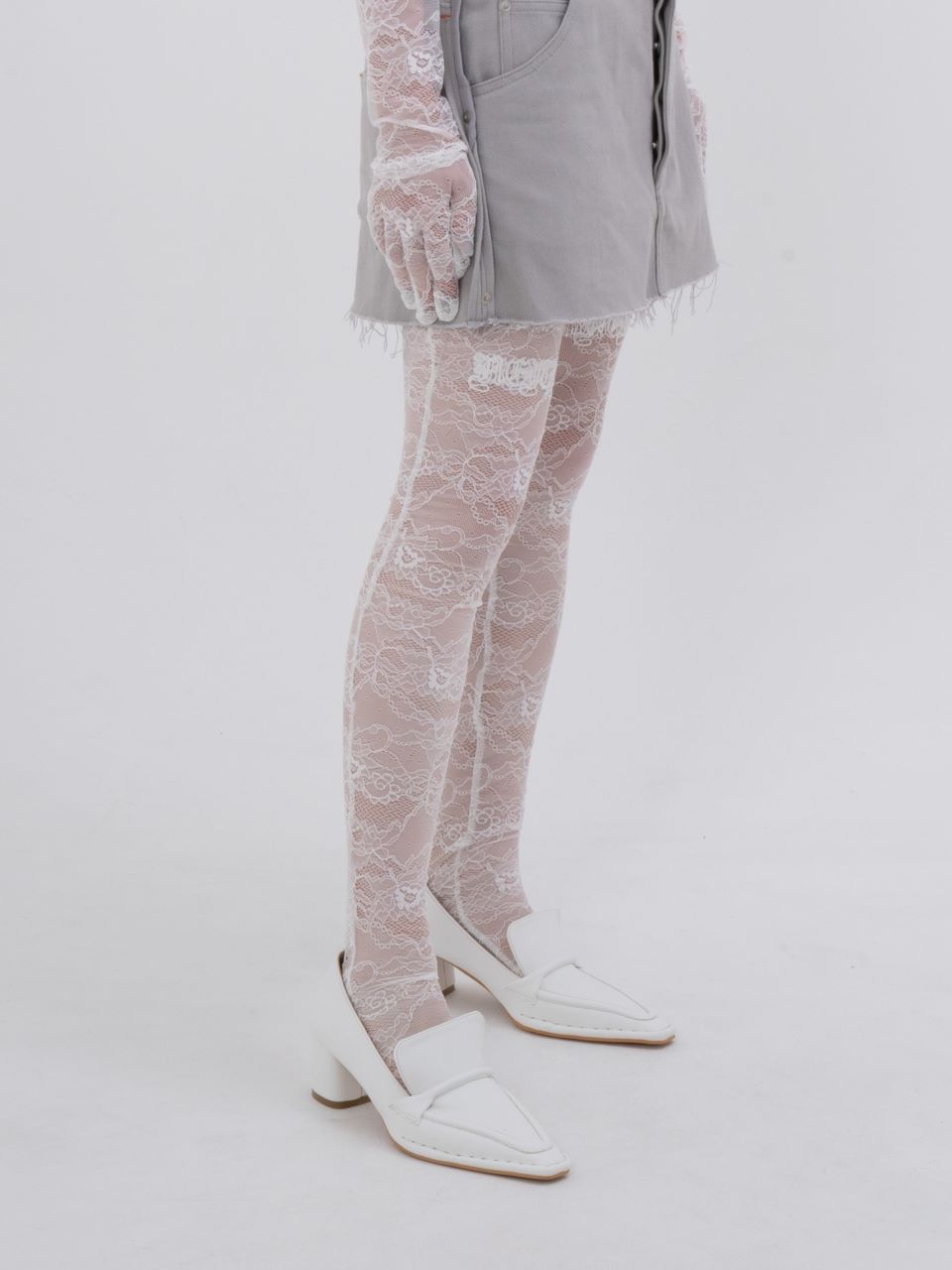 Lace Calligraphy Tights(White)