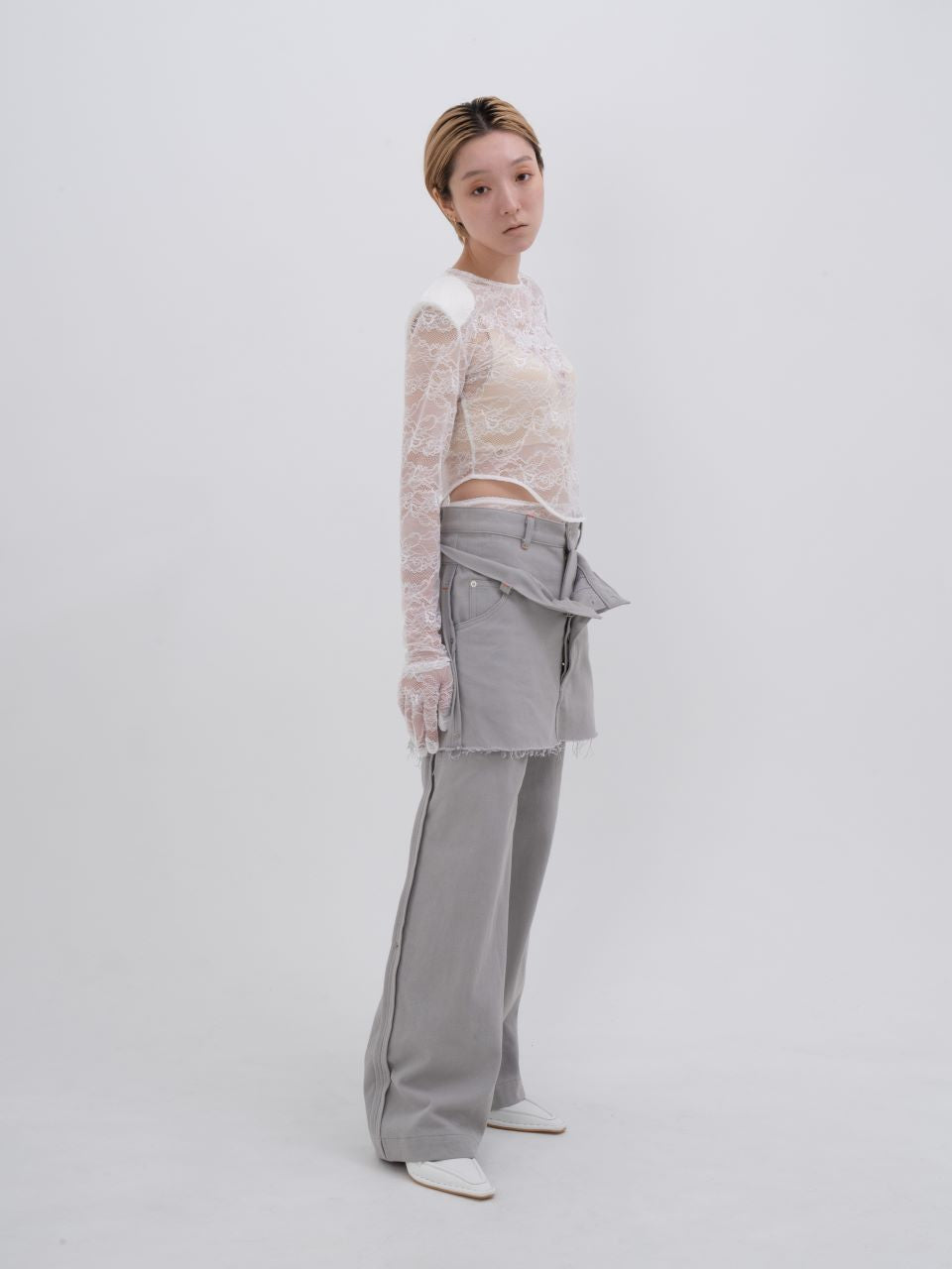 Double Waist Denim Skirt With Legcover(Gray) – neith.onlinestore