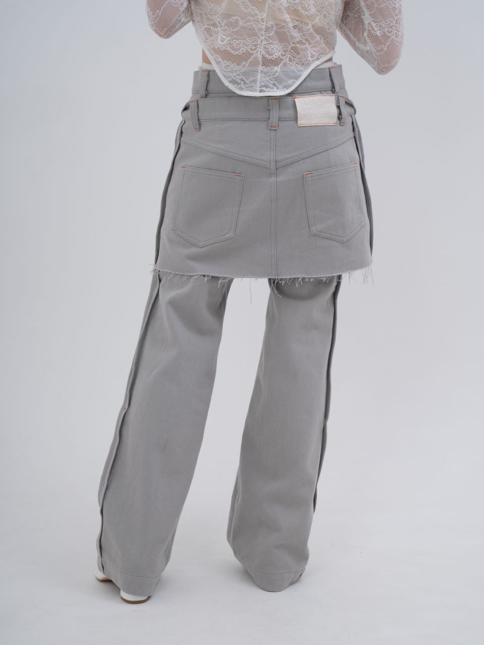 Double Waist Denim Skirt With Legcover(Gray)