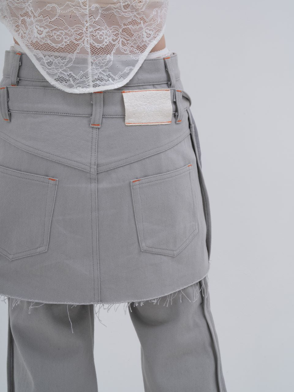 Double Waist Denim Skirt With Legcover(Gray) – neith.onlinestore