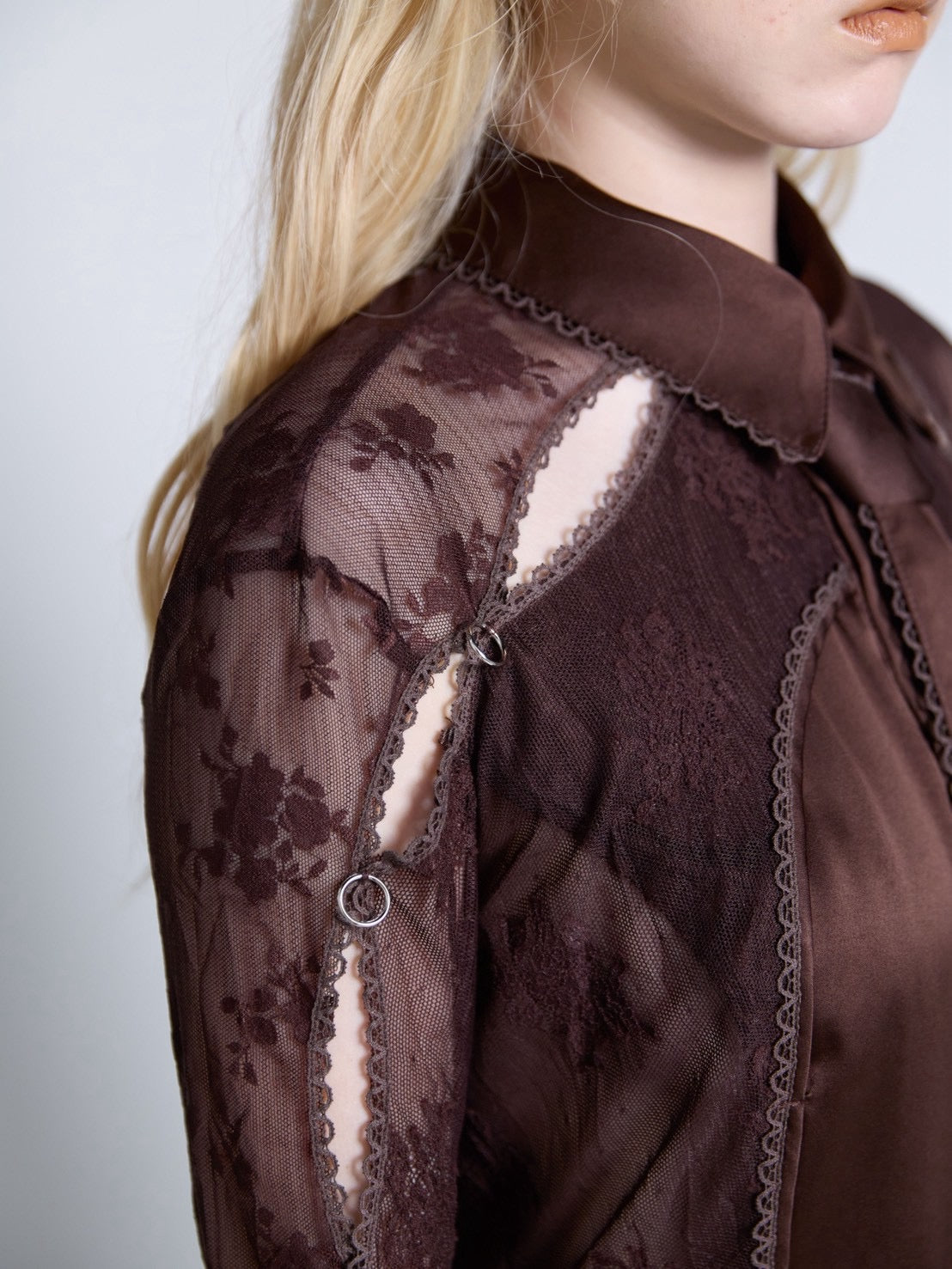 Pierced Lingerie Shirt(Brown)