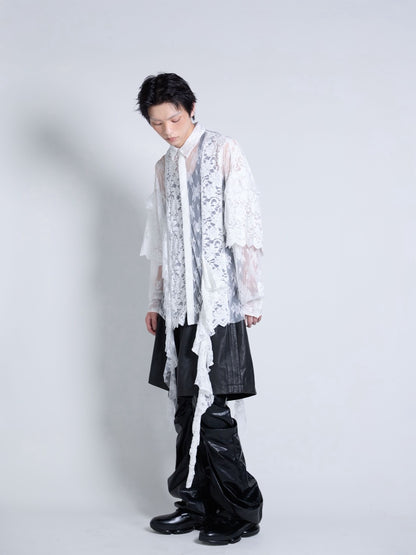 Flocky Lace Ruffle Shirts (Ivory)