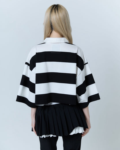 Double Collar Rugby Shirt (White×Black)