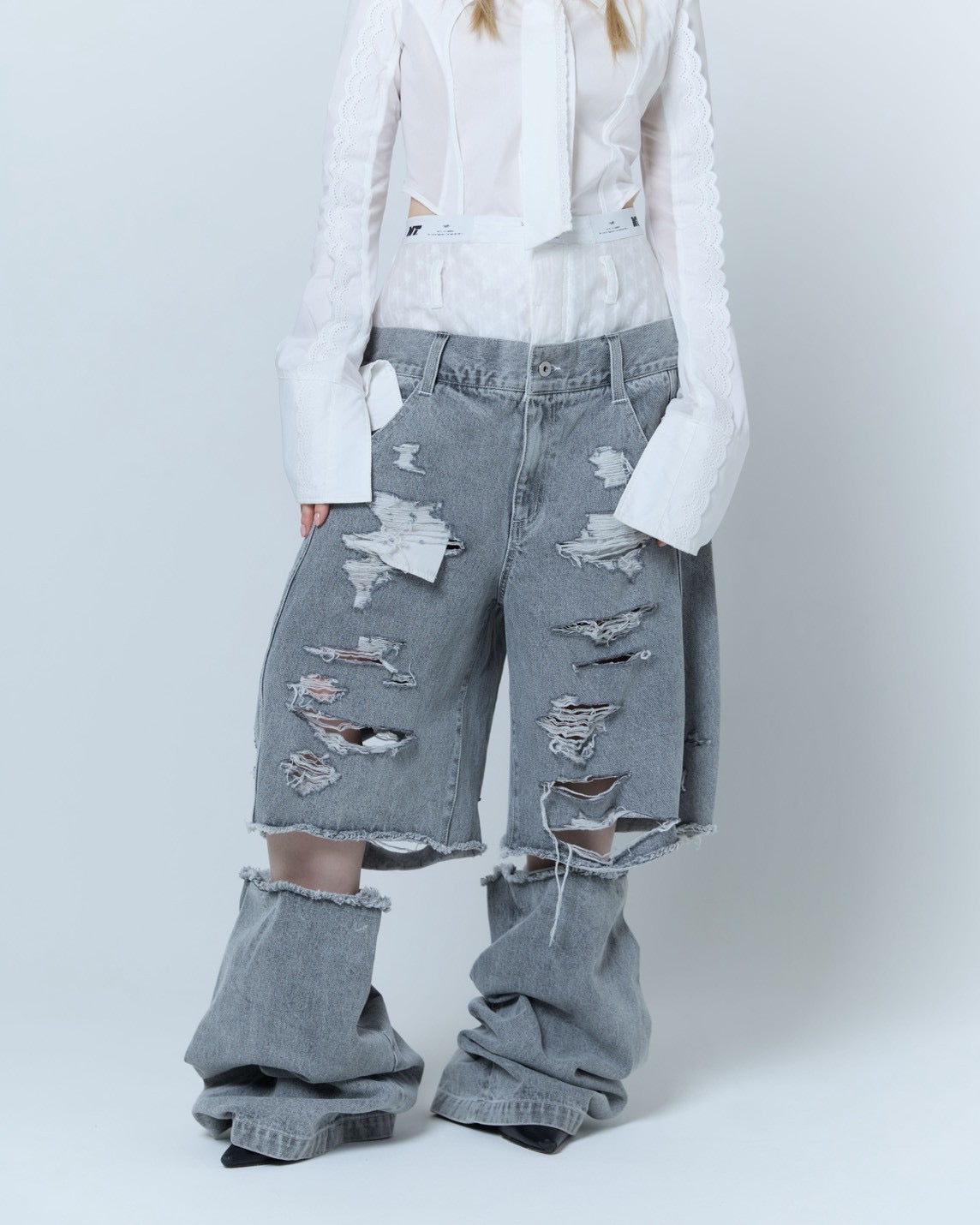 Destroyed Denim and Leg cover (Gray)
