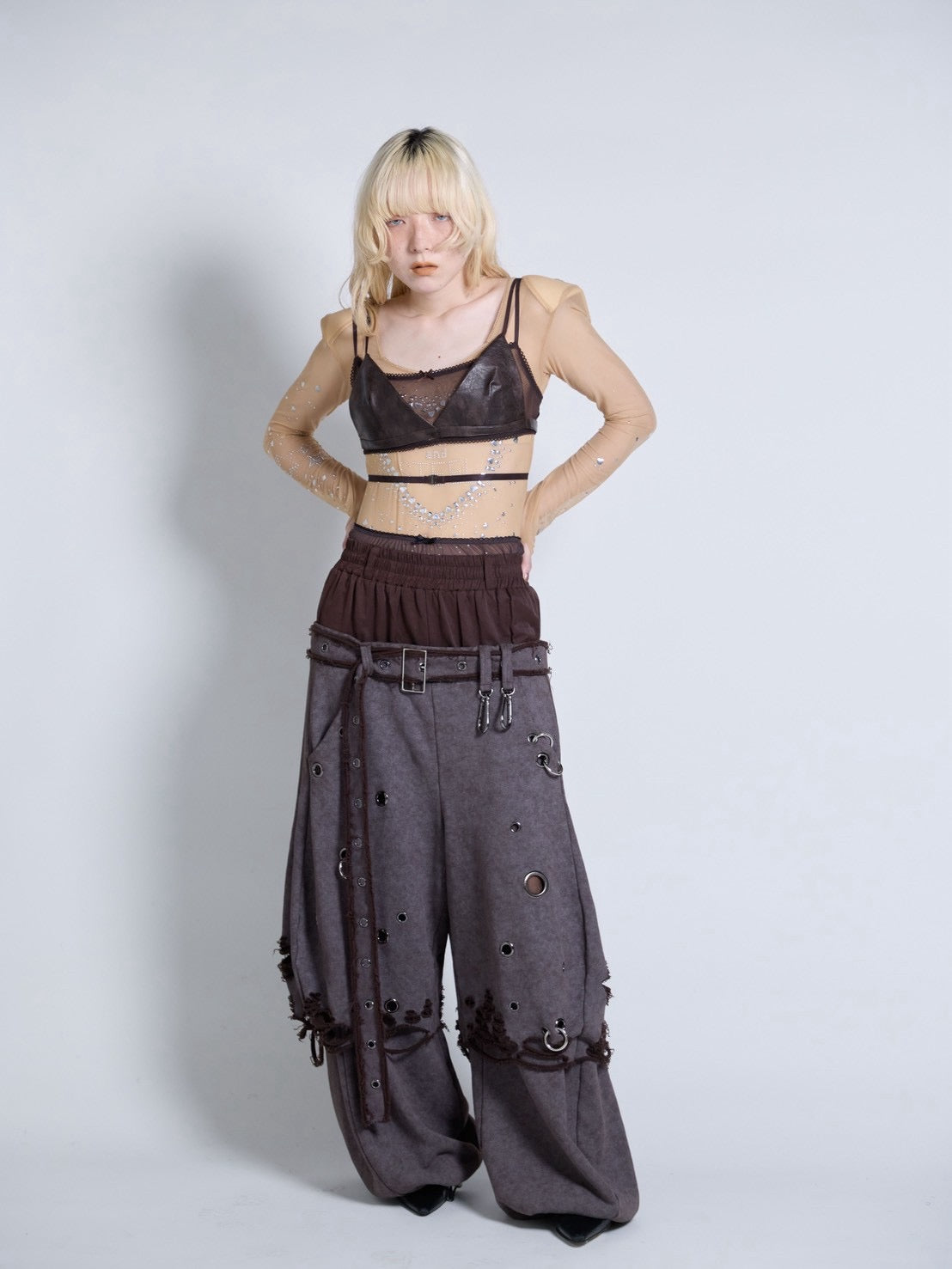 Leather Layered Bra(Brown)