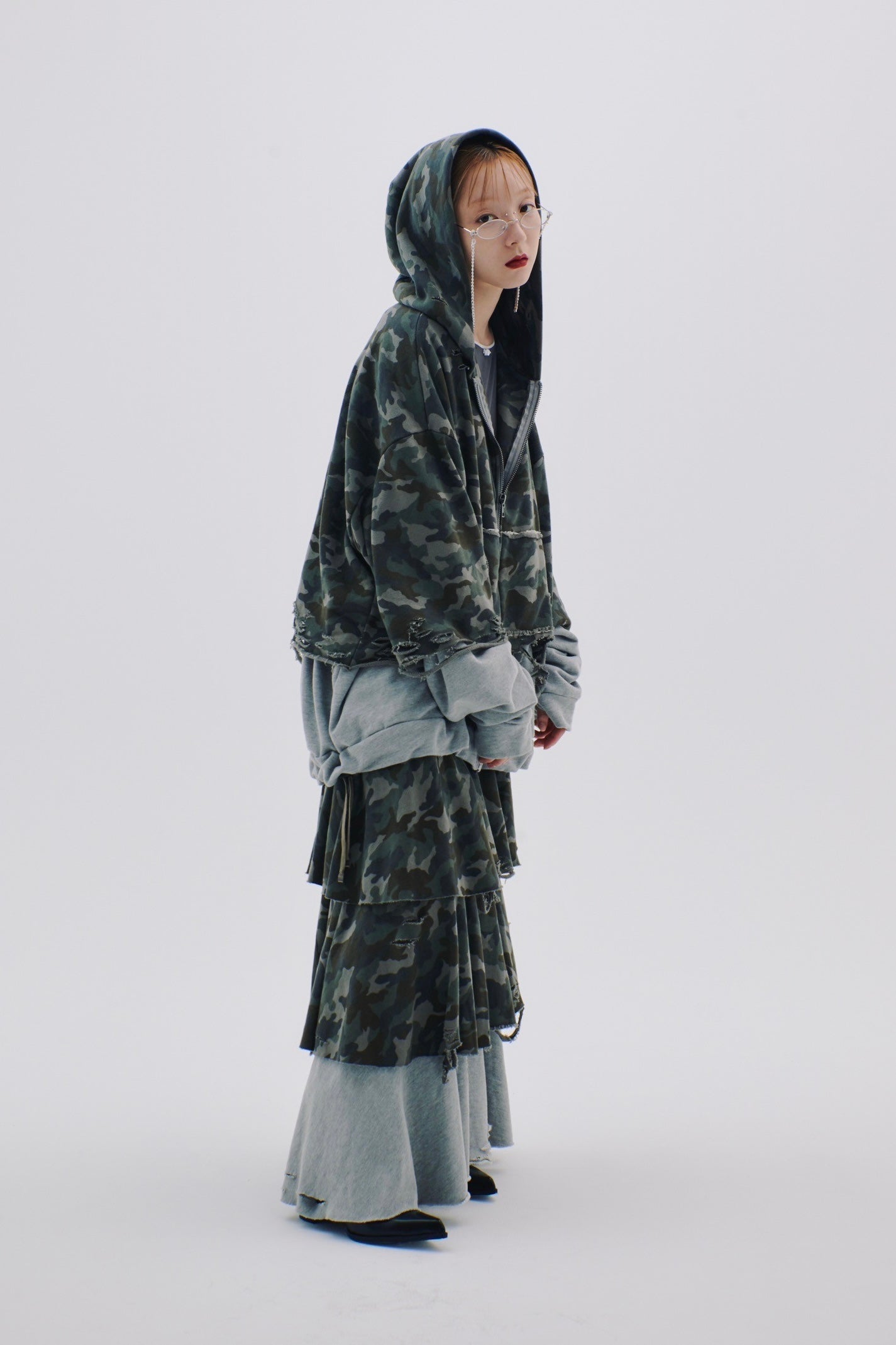 Layered Crush Hoodie(Camo×Gray)