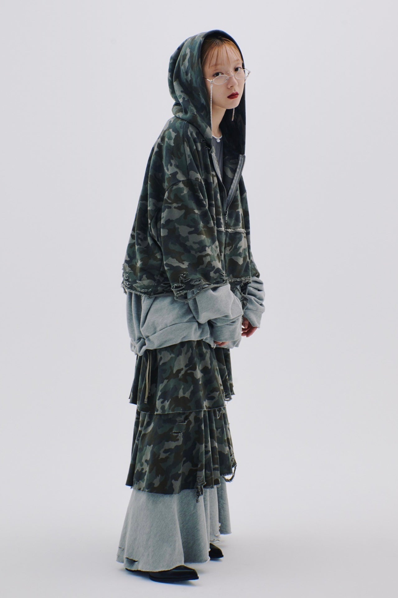 Sweat Tiered Skirt(Camo×Gray)