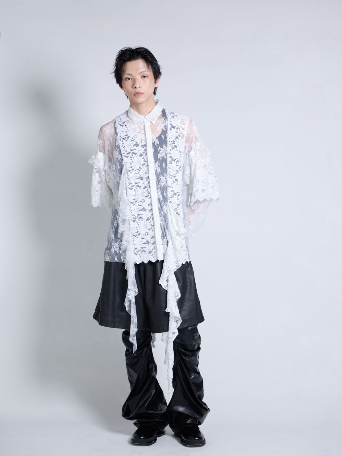 Flocky Lace Ruffle Shirts (Ivory)