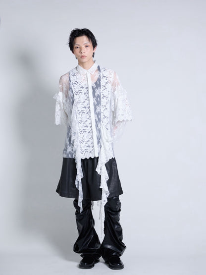 Flocky Lace Ruffle Shirts (Ivory)