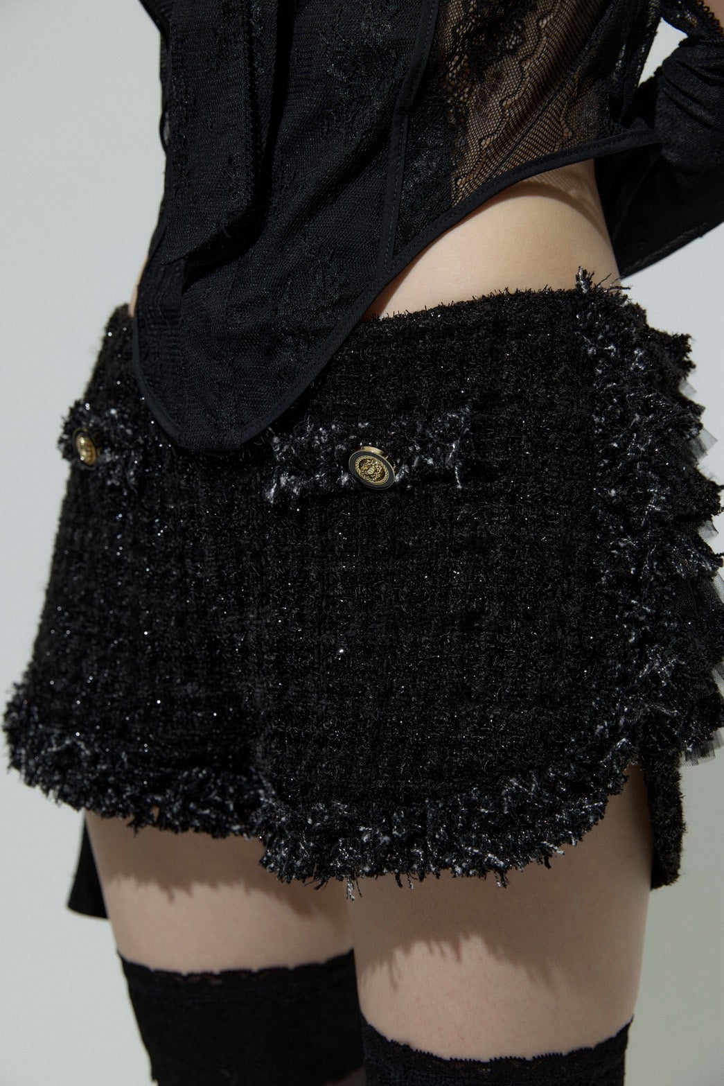 Tweed Frill Running Pants(Black)