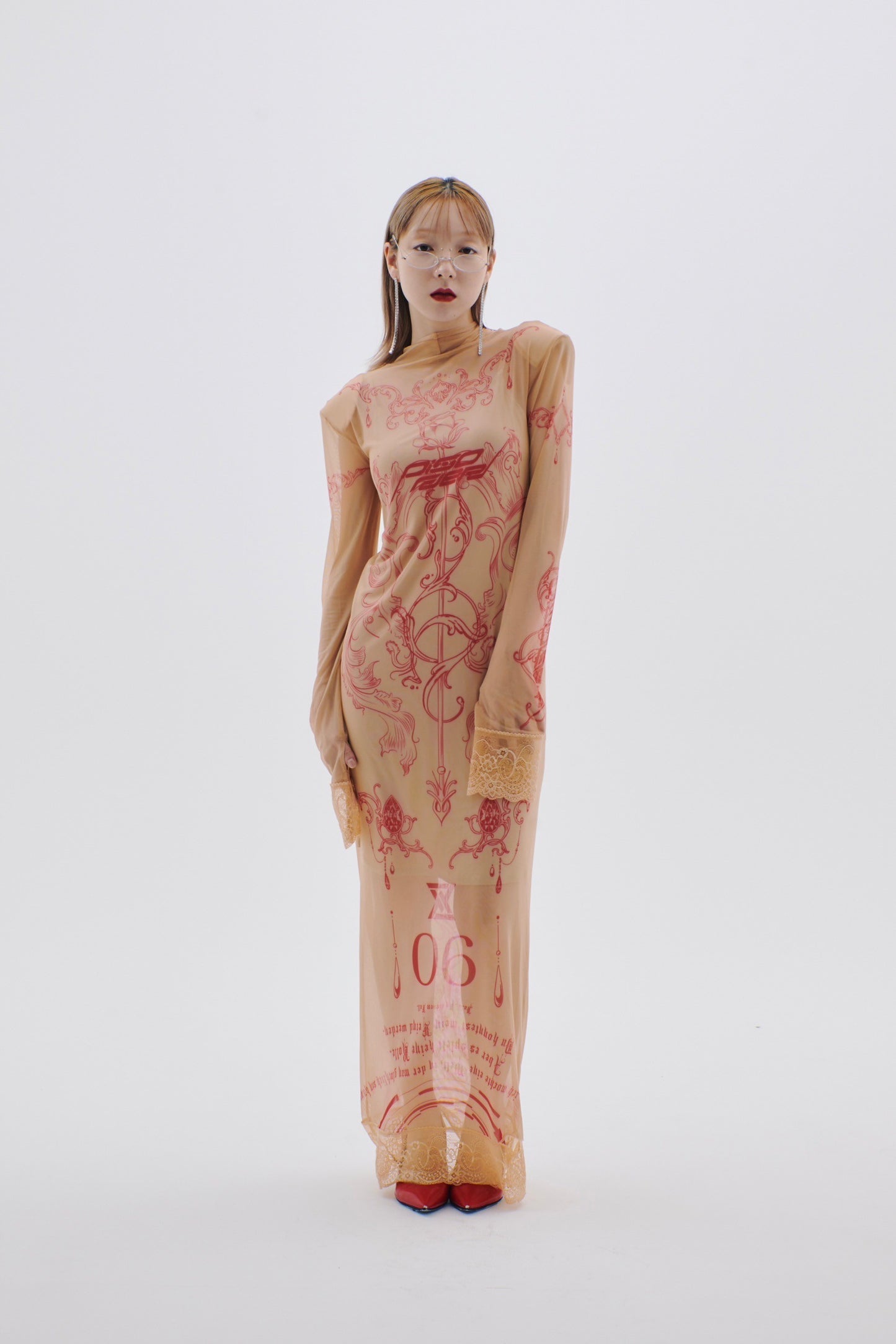 Armed Second Skin Dress #2(Beige×Red)