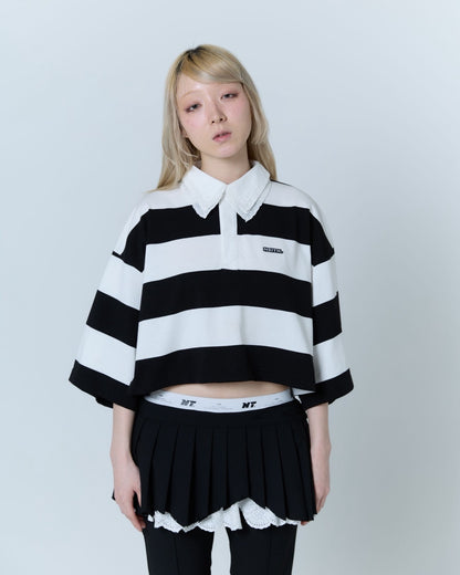 Double Collar Rugby Shirt (White×Black)
