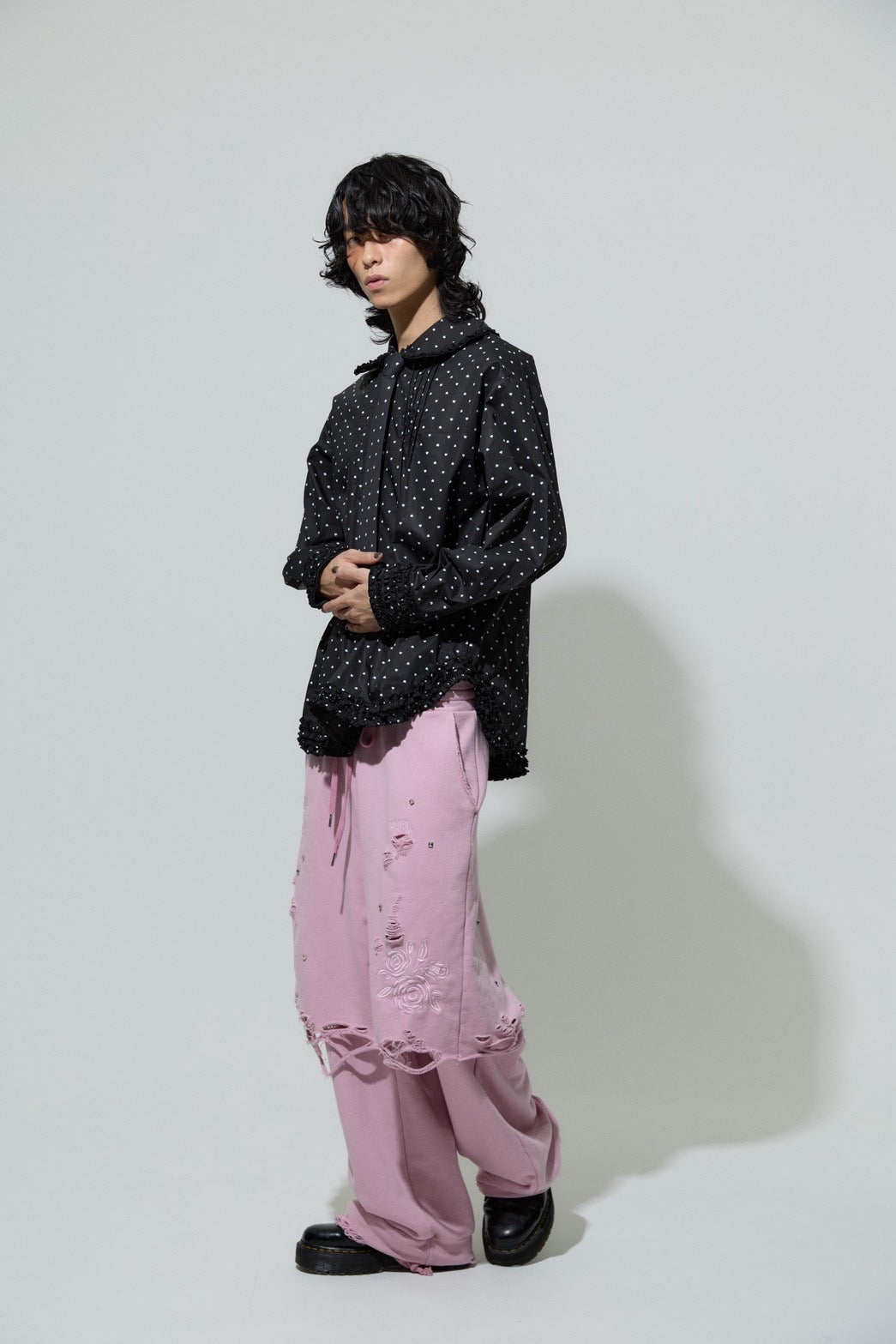 Love Dot Frill Shirt(Black)