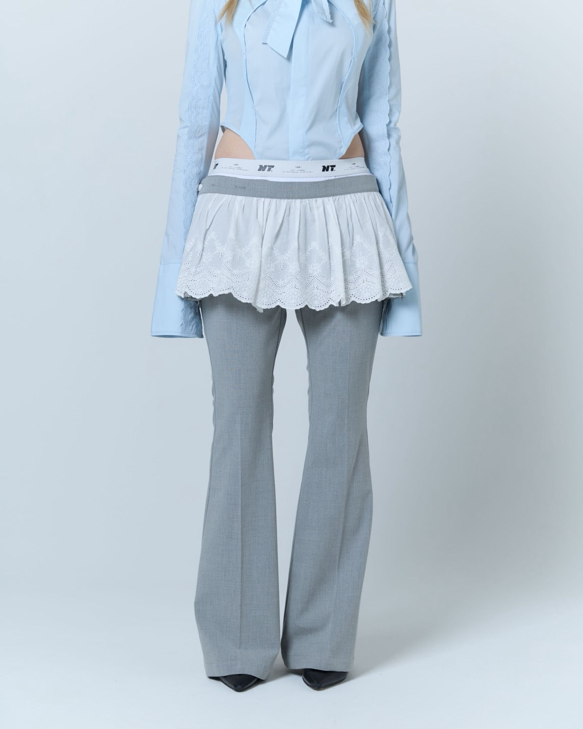 【Last1】Destroyed Flare Trousers (Gray）