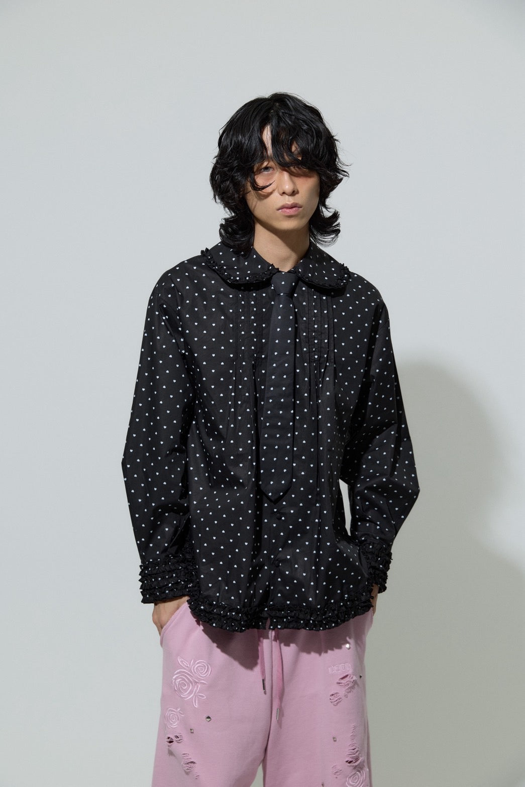 Love Dot Frill Shirt(Black)