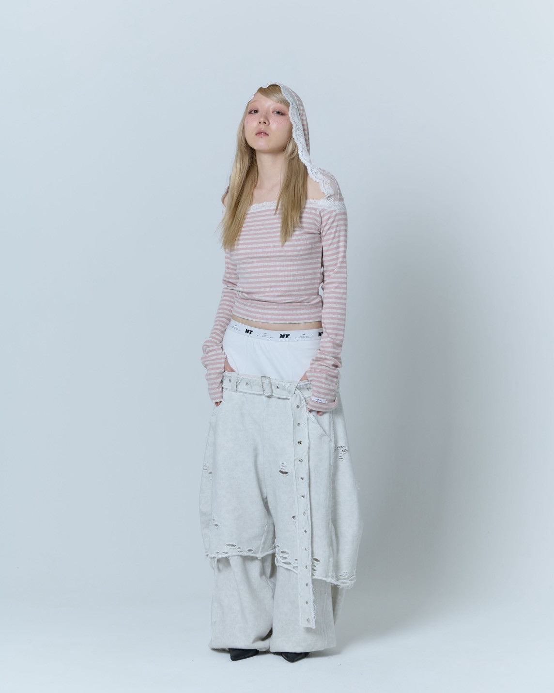 Boxer Destroyed Sweat Pants (Powder Gray)