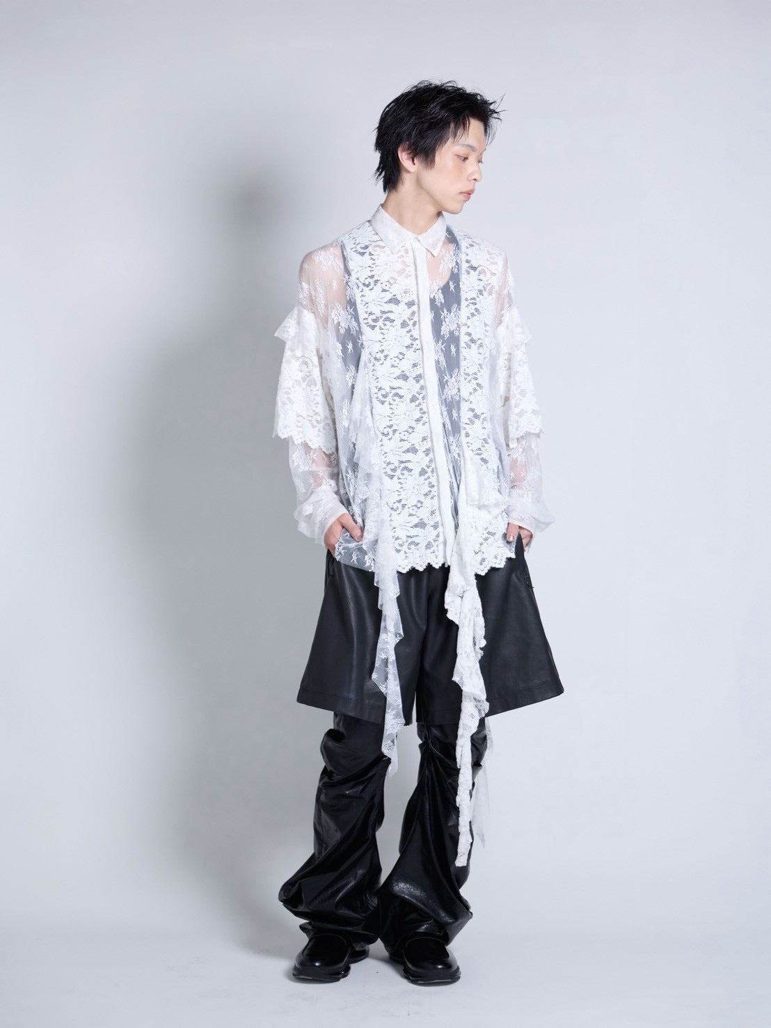 Flocky Lace Ruffle Shirts (Ivory)