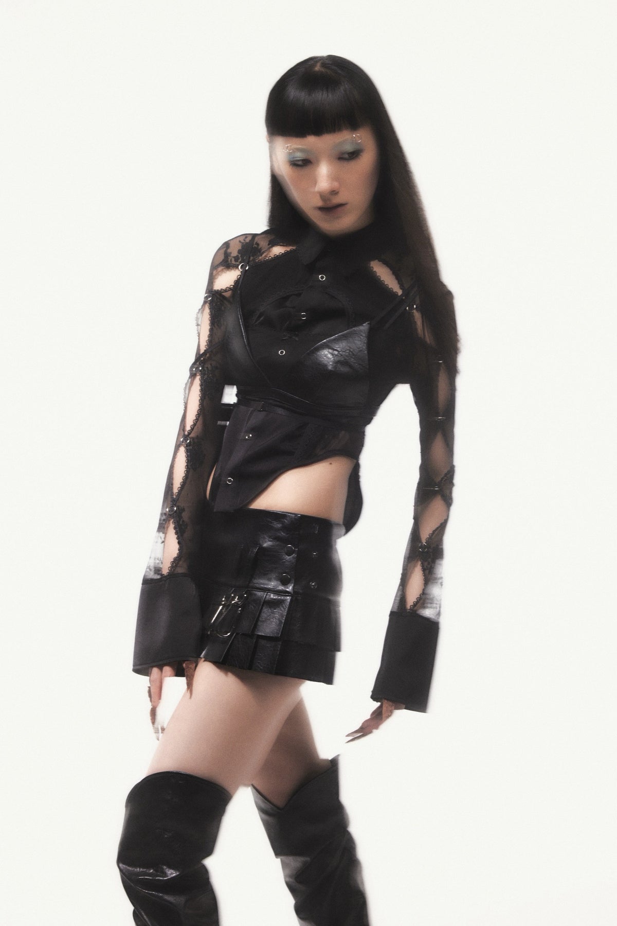 Leather Layered Bra(Black)