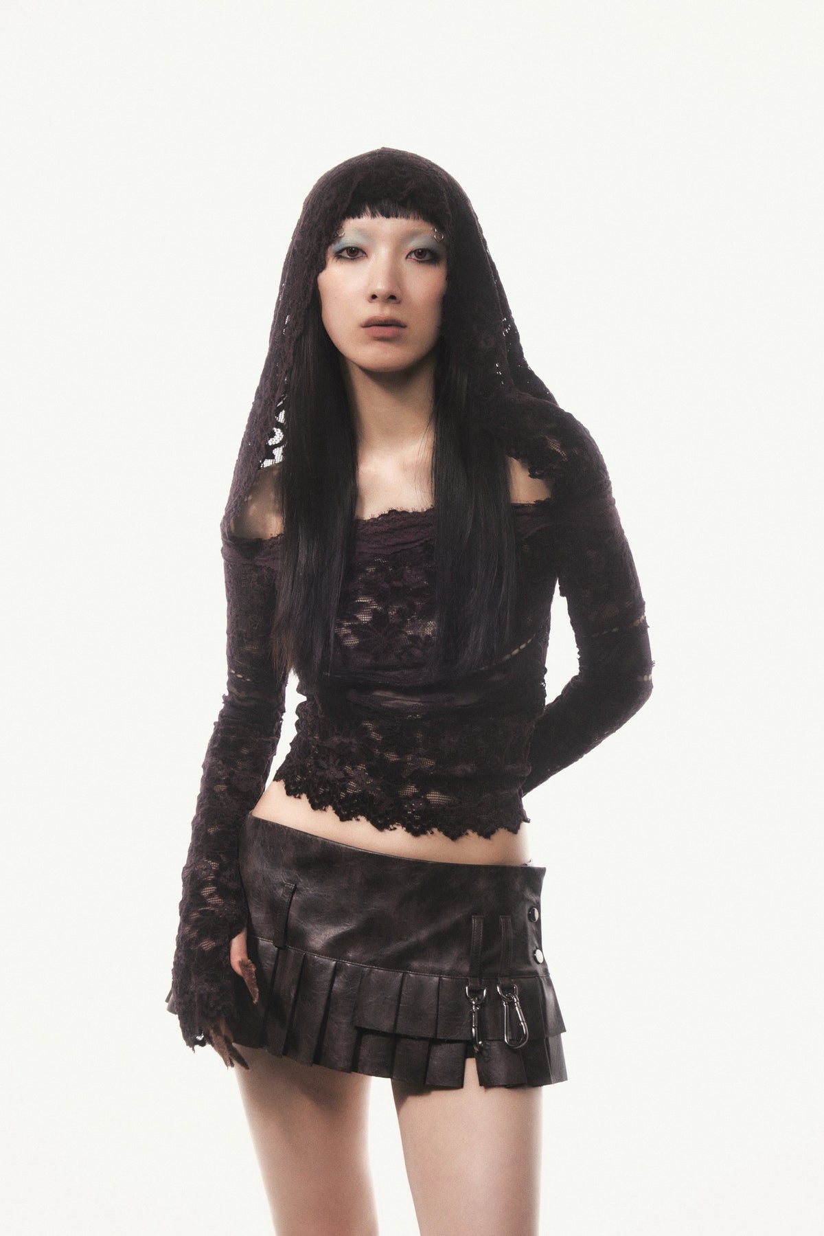 Flocky Lace Veil Top(Brown)