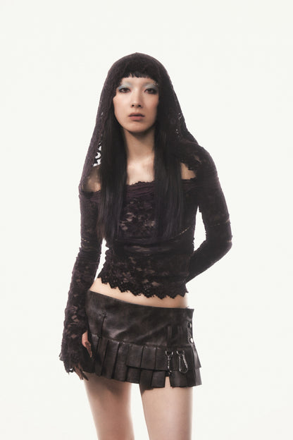 Flocky Lace Veil Top(Brown)