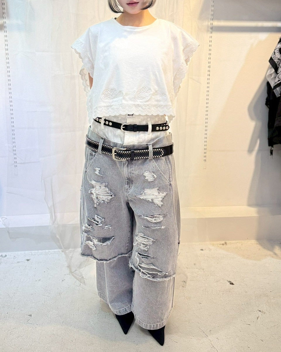Destroyed Denim and Leg cover (Gray)