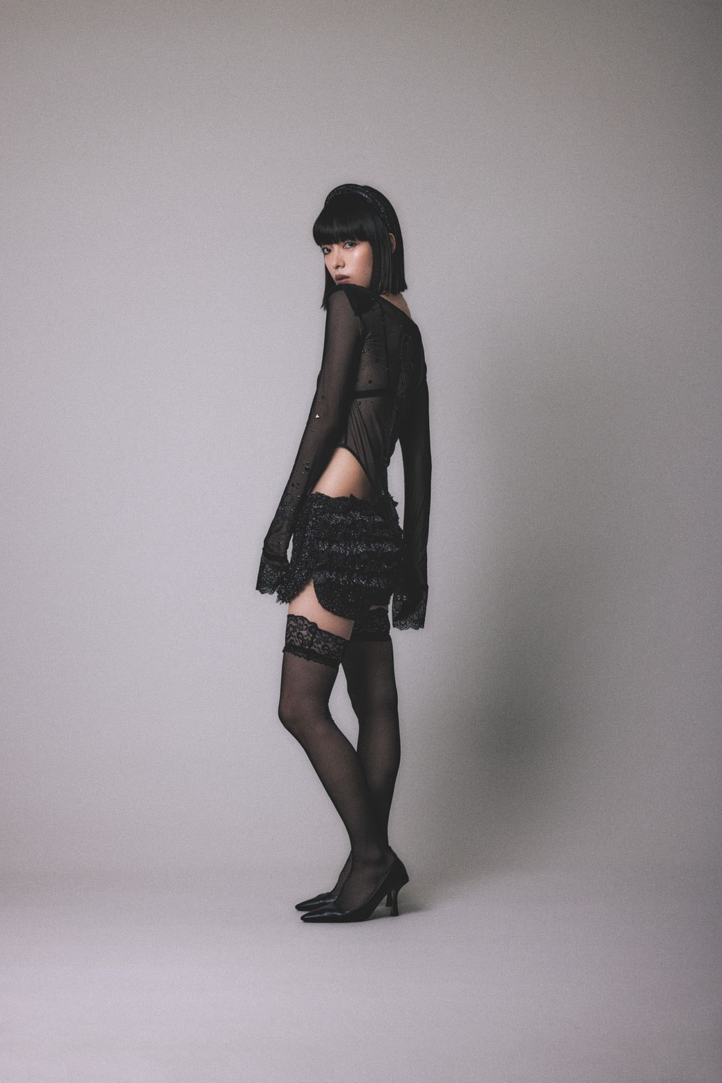 Metallic Sparkle Skin Top(Black)