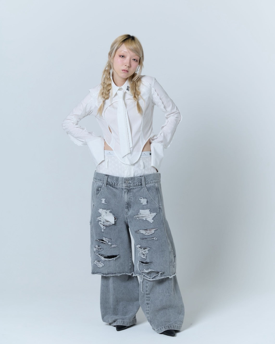 Handkerchief Tied Shirt (White)