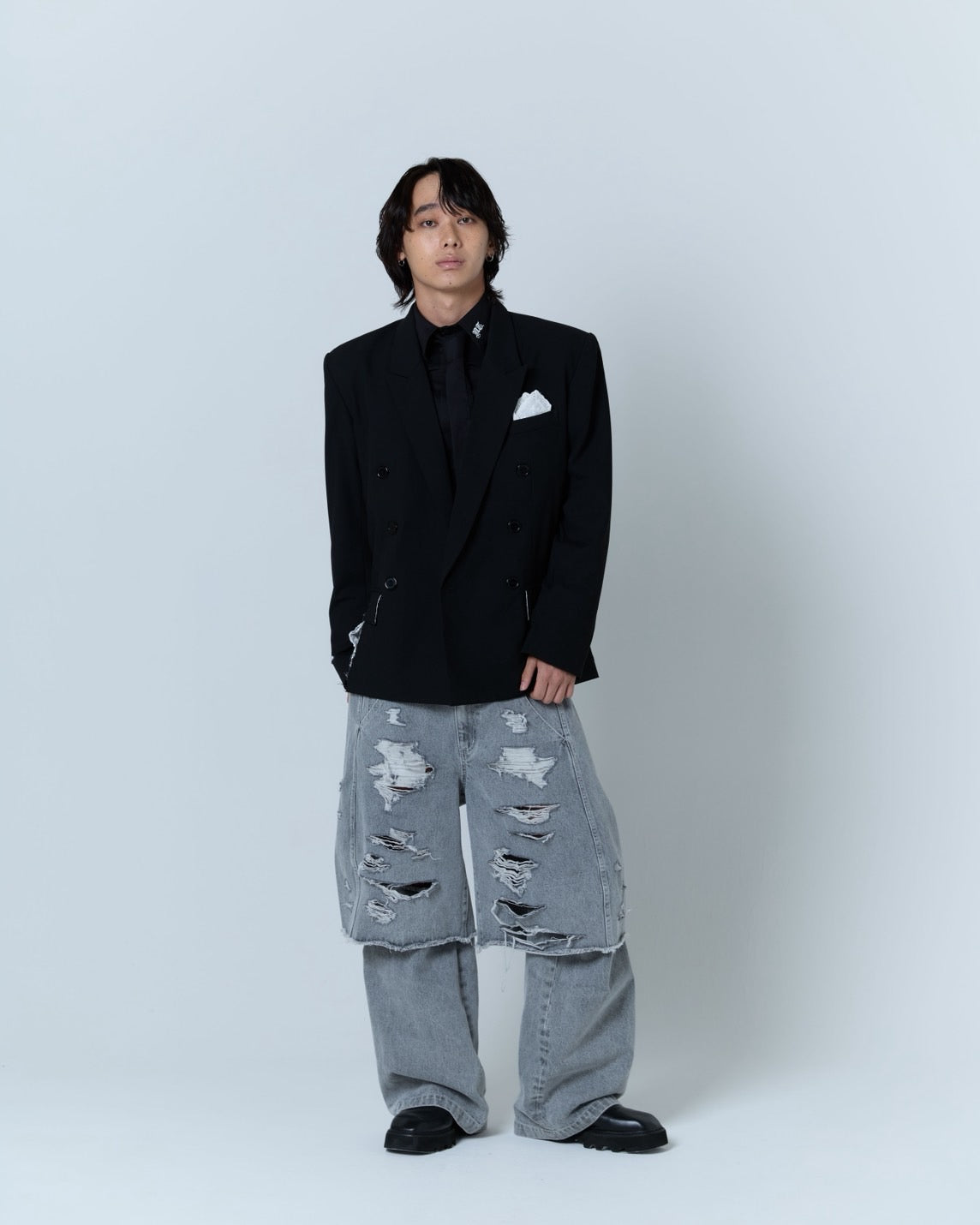 Destroyed Pocket Chief Jacket (Black）