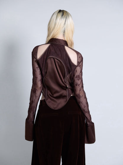 Pierced Lingerie Shirt(Brown)