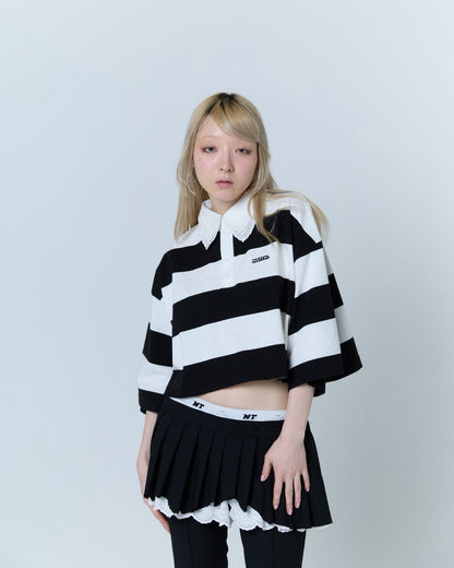 Double Collar Rugby Shirt (White×Black)