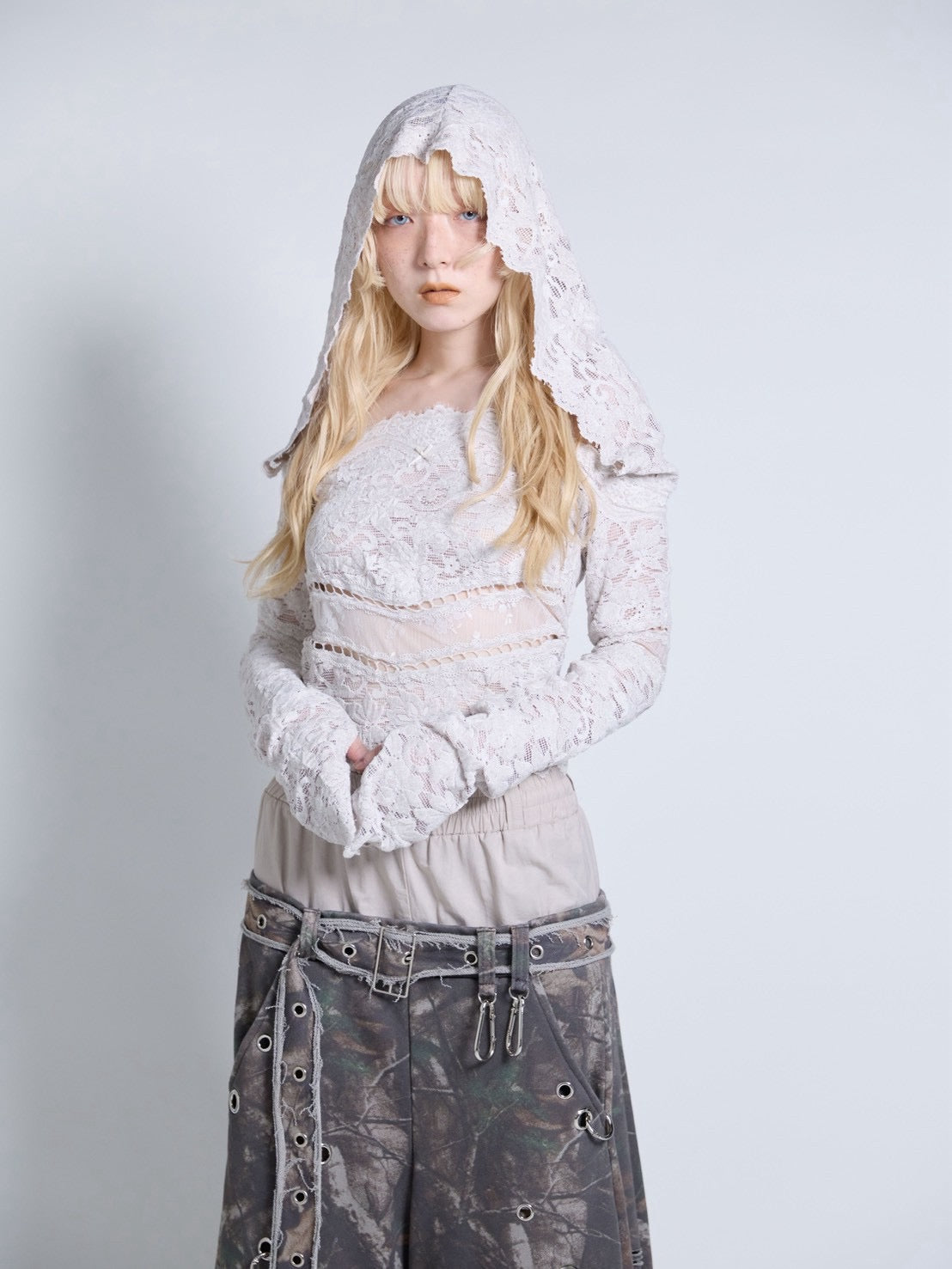 Flocky Lace Veil Top(Ivory)