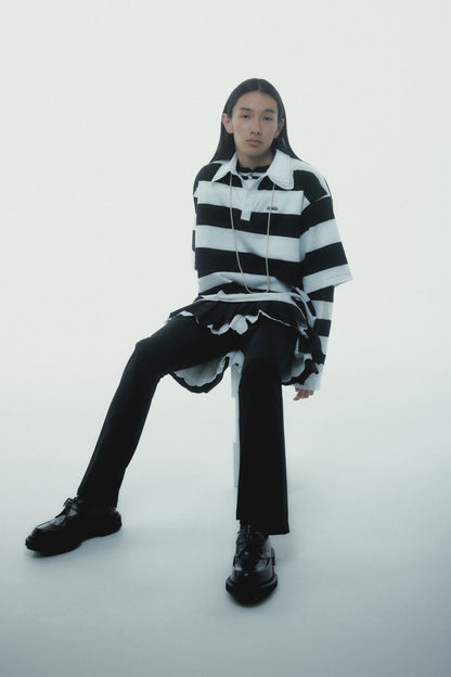Double Collar Rugby Shirt (White×Black)