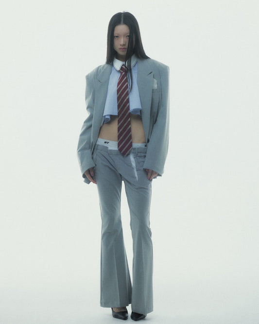 Destroyed Flare Trousers (Gray）