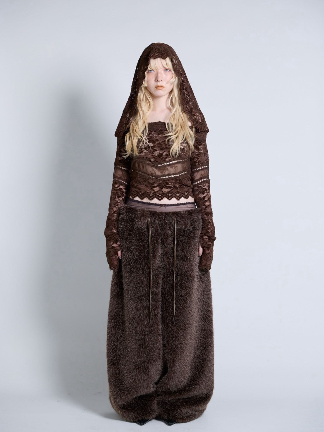 Flocky Lace Veil Top(Brown)