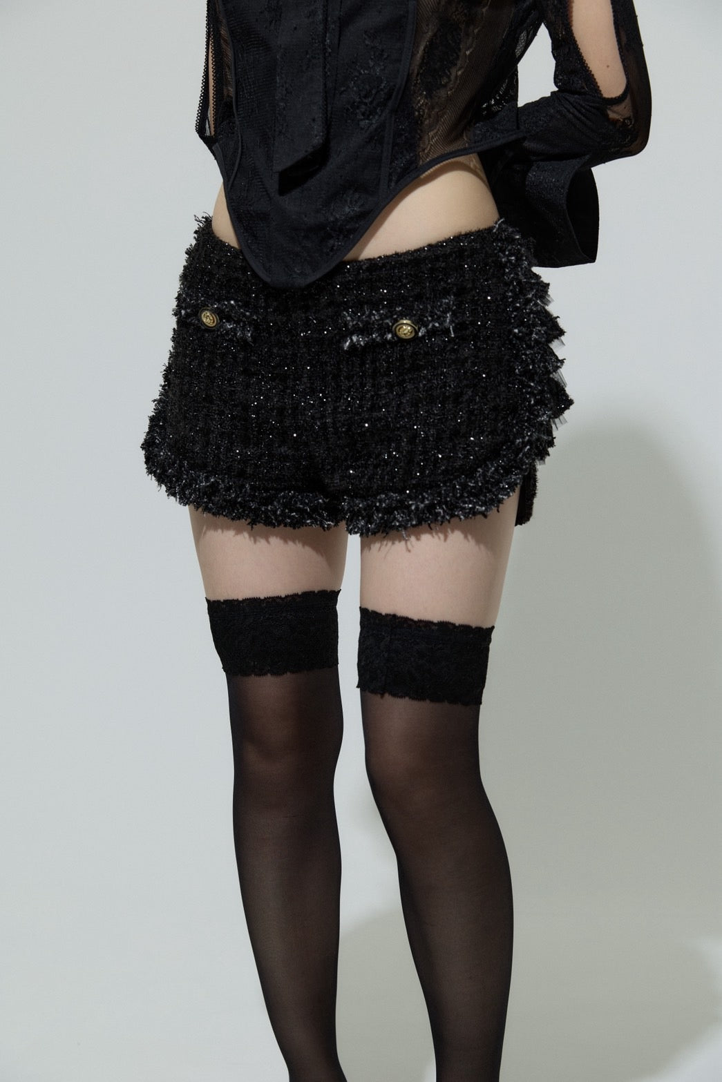 Tweed Frill Running Pants(Black)