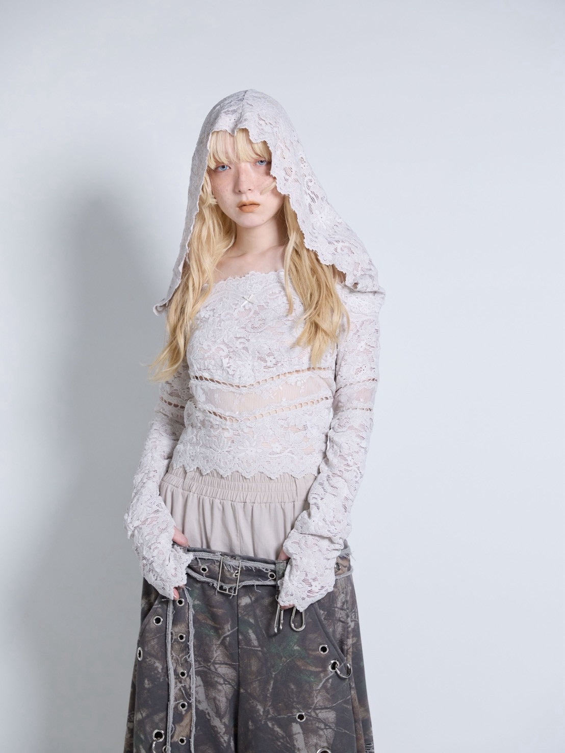 Flocky Lace Veil Top(Ivory)
