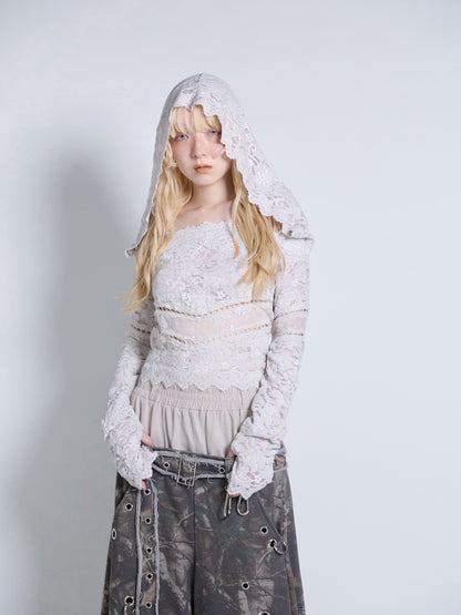 Flocky Lace Veil Top(Ivory)