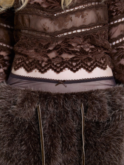 Flocky Lace Veil Top(Brown)