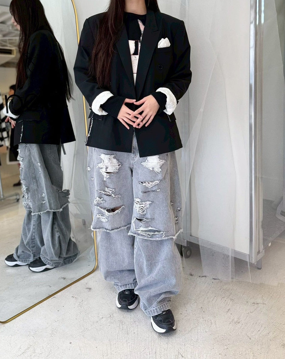 Destroyed Denim and Leg cover (Gray)