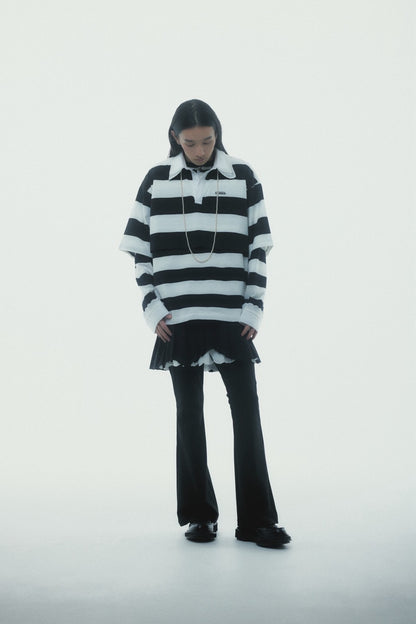 Double Collar Rugby Shirt (White×Black)