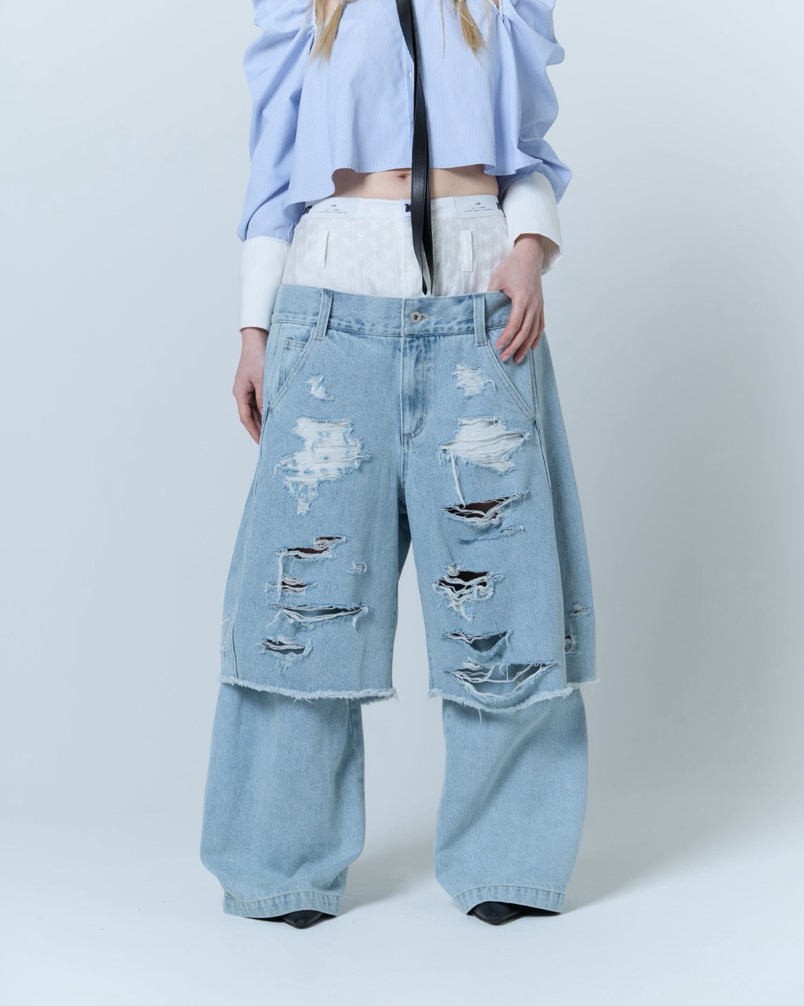Destroyed Denim and Leg cover (Blue)