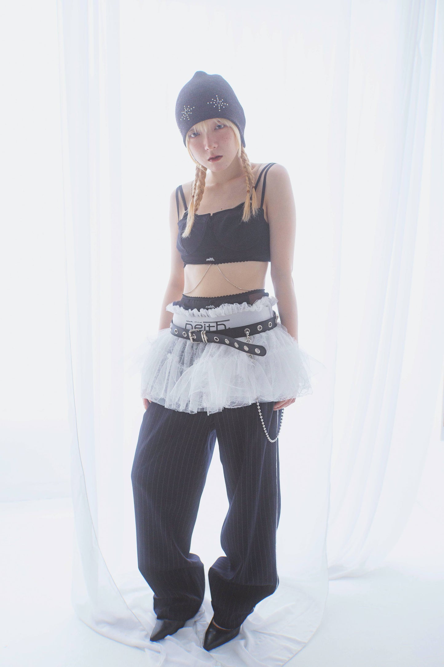 Stripe Lace Trousers(Navy)